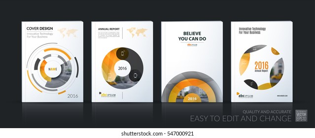 Business vector. Brochure template layout, cover soft design annual report, magazine, flyer in A4 with yellow circle, rounds, sphere for PR, business, tech. Abstract art with overlay effect. Mega set