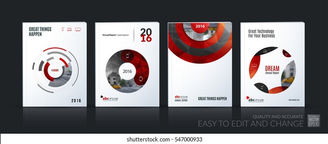 Business vector. Brochure template layout, cover soft design annual report, magazine, flyer in A4 with red circle, rounds, sphere for PR, business, tech. Abstract art with overlay effect. Mega set
