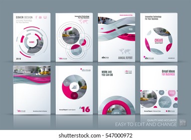 Business vector. Brochure template layout, cover soft design annual report, magazine, flyer in A4 with yellow circle, rounds, sphere for PR, business, tech. Abstract art with overlay effect. Mega set