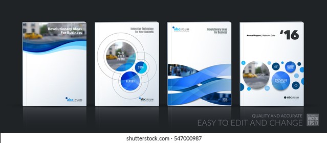 Business vector. Brochure template layout, cover soft design annual report, magazine, flyer in A4 with blue circle, rounds, sphere for PR, business, tech. Abstract art with overlay effect. Mega set