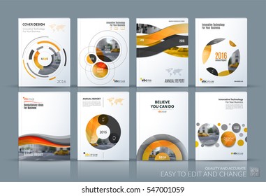 Business vector. Brochure template layout, cover soft design annual report, magazine, flyer in A4 with yellow circle, rounds, sphere for PR, business, tech. Abstract art with overlay effect. Mega set