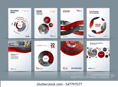 Business vector. Brochure template layout, cover soft design annual report, magazine, flyer in A4 with red circle, rounds for PR, business, tech. Abstract art with overlay effect. Mega set