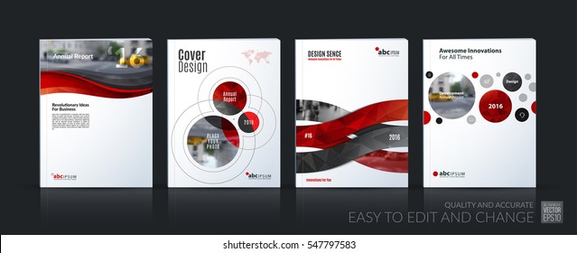 Business vector. Brochure template layout, cover soft design annual report, magazine, flyer in A4 with red circle, rounds for PR, business, tech. Abstract art with overlay effect. Set