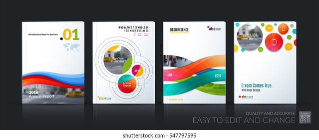 Business vector. Brochure template layout, cover soft design annual report, magazine, flyer in A4 with colourful circle, rounds for business, tech. Abstract art with overlay effect. Set