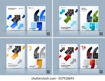 Business vector. Brochure template layout, cover modern design annual report, magazine, flyer in A4 with colorful diagonal positive arrows, triangles business, tech. Abstract art with overlay effect.