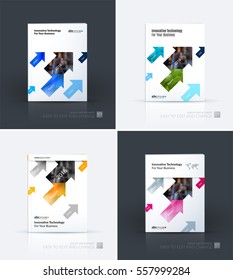 Business vector. Brochure template layout, cover modern design annual report, magazine, flyer in A4 with green moving shapes, geometric triangles business, tech. Abstract art with overlay effect.
