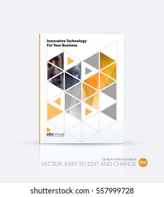 Business vector. Brochure template layout, cover modern design annual report, magazine, flyer in A4 with green moving shapes, geometric triangles business, tech. Abstract art with overlay effect.
