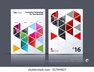 Business vector. Brochure template layout, cover modern design annual report, magazine, flyer in A4 with green moving shapes, geometric triangles business, tech. Abstract art with overlay effect.
