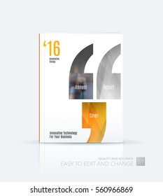 Business vector. Brochure template layout, cover modern design annual report, magazine, flyer in A4 with yellow quotes, commas for show, business, tech. Abstract art with overlay effect.