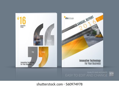 Business vector. Brochure template layout, cover modern design annual report, magazine, flyer in A4 with yellow quotes, commas for show, business, tech. Abstract art with overlay effect.