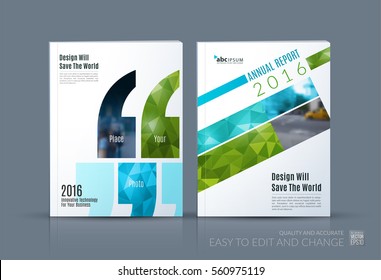 Business vector. Brochure template layout, cover modern design annual report, magazine, flyer in A4 with yellow quotes, commas for show, business, tech. Abstract art with overlay effect.