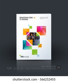 Business vector. Brochure template layout, cover modern design annual report, magazine, flyer in A4 with yellow rectangles, geometric triangles for business, tech. Abstract art with overlay effect.