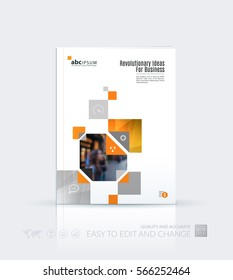 Business vector. Brochure template layout, cover modern design annual report, magazine, flyer in A4 with yellow rectangles, geometric triangles for business, tech. Abstract art with overlay effect.