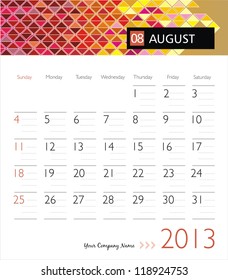 Business vector calendar 2013. August