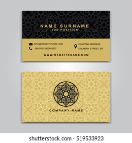 Business Vector Card creative Design, Islamic style, front and back samples, luxury templates in classic colors, blank layout for your idea