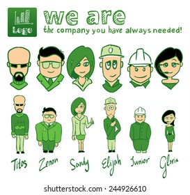 Business vector characters set, creative team, green