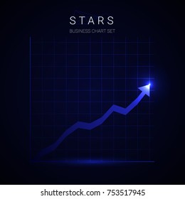 Business vector chart with arrow on blue background with grid.