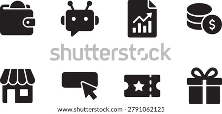 Business vector collection containing wallet artificial intelligence analytical chart coins store web.