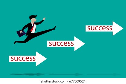 Business vector concept, Businessman jumping forward to success. Illustration vector young businessman