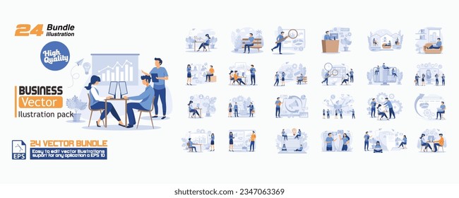 Ilustración del concepto de vectores de negocio, colección de escenas de hombres y mujeres de negocios en la escena de vectores de negocio. mega set de vector plano ilustración moderna