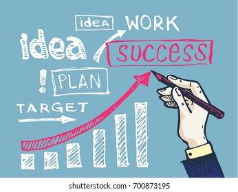 Business vector concept illustration. Creating path to success. Drawing a line leading to the business success