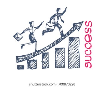 Business vector concept illustration. Creating path to success. Drawing a line leading to the business success