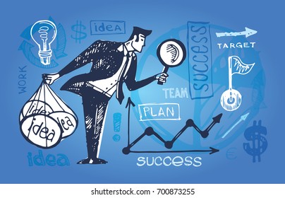 Business vector concept illustration. Creating path to success. Drawing a line leading to the business success