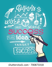 Business vector concept illustration. Creating path to success. Drawing a line leading to the business success