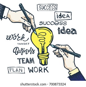 Business vector concept illustration. Creating path to success. Drawing a line leading to the business success