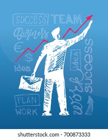 Business vector concept illustration. Creating path to success. Drawing a line leading to the business success