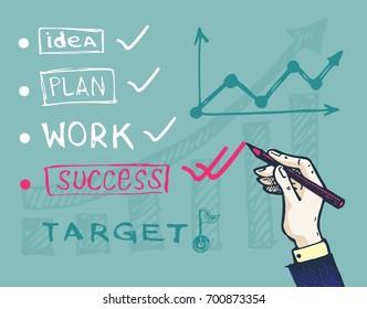 Business vector concept illustration. Creating path to success. Drawing a line leading to the business success