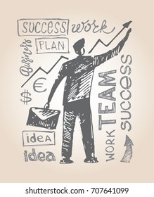 Business vector concept illustration. Creating path to success.
Hand drawn doodle graphic business illustration.