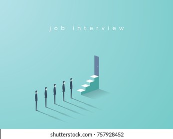 Business vector concept of recruitment, job interview, hiring. Candidates standing in line, waiting. Eps10 vector illustration.