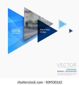 Business vector design elements for graphic layout. Modern abstract background template with blue flying triangles, arrows, polygons for construction in clean minimal style.
