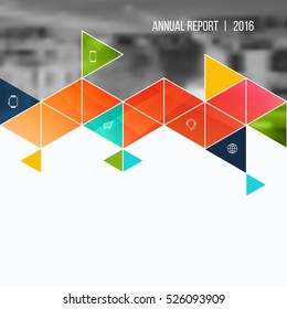 Business vector design elements for graphic layout. Modern abstract background template with triangles, arrows for business, buildings, nature on bright background in clean minimal style.