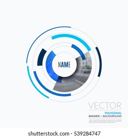 Business vector design elements for graphic layout. Modern abstract background template with blue particles, circles, segments of rounds for IT, business, strategy in clean minimal style.