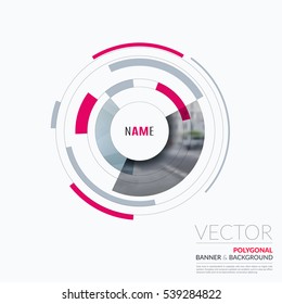 Business vector design elements for graphic layout. Modern abstract background template with pink particles, circles, segments of rounds for IT, business, strategy in clean minimal style.