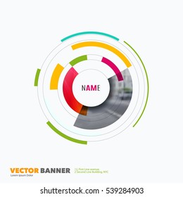 Business vector design elements for graphic layout. Modern abstract background template with colourful particles, circles, segments of rounds for IT, business, strategy in clean minimal style.