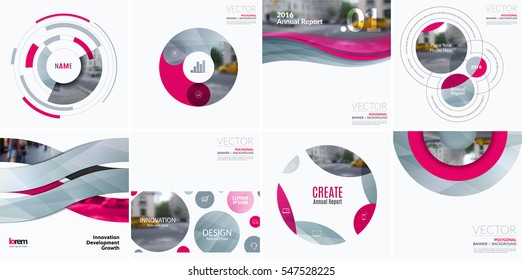 Business Vector Design Elements For Graphic Layout. Modern Abstract Background Template With Pink Soft Shapes, Rounds, Circles For Tech In Clean Minimal Style With Overlay Effect. Creative Set.