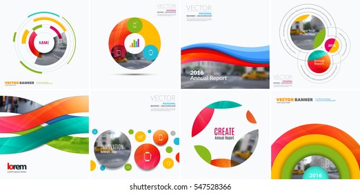 Business vector design elements for graphic layout. Modern abstract background template with colourful soft shapes, rounds, circles for tech in clean minimal style with overlay effect. Creative set.