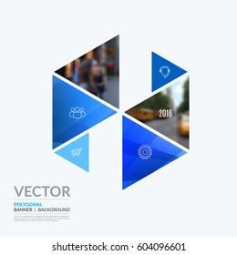 Business vector design elements for graphic layout. Modern abstract background template with blue hexagonal, triangular shapes for PR, business, tech in clean minimal style.