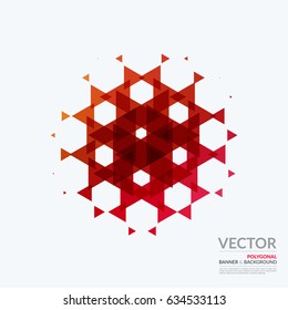 Business vector design elements for graphic layout. Modern abstract background template with red triangles, geometric shapes for tech, market, innovative technology.
