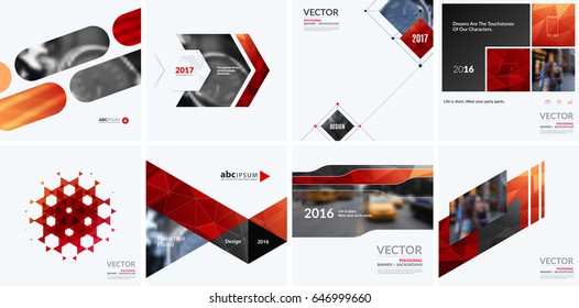 Business vector design elements for graphic layout. Modern abstract background template with red blue squares, triangles, diagonal geometric shapes for tech in clean minimal style.