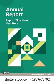 Business vector design for report cover using green color and geometric shapes. Corporation graphic resources for publications.