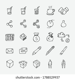 Conjunto de iconos de doodle de vector de negocio. Línea dibujada a mano en la ilustración del esbozo de dibujo.