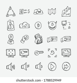 Conjunto de iconos de doodle de vector de negocio. Línea dibujada a mano en la ilustración del esbozo de dibujo.