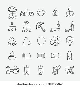 Business vector doodle icons set. Drawing sketch illustration hand drawn line.