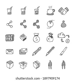 Business vector doodle icons set. Drawing sketch illustration hand drawn line.