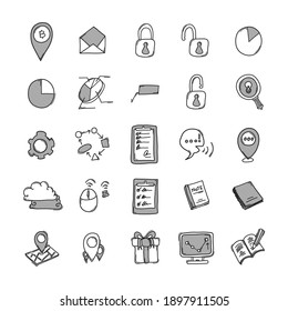 Business vector doodle icons set. Drawing sketch illustration hand drawn line.