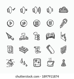 Business vector doodle icons set. Drawing sketch illustration hand drawn line.